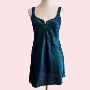 Vintage California Dynasty teal satin slip dress small